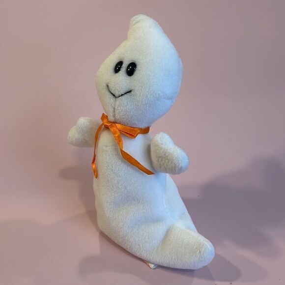 1995 Original Ty Beanie Baby Spooky the Ghost w Orange Bow PVC Pellets EUC 8” - Picture 4 of 7